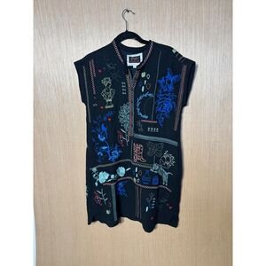 Biya Johnny Was Nahmad $270 Black Cotton Gauze Embroidered Tunic Dress Women XXS